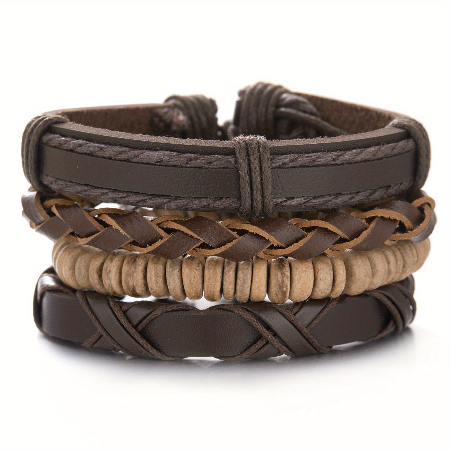 Men's Beaded Leather Combination Bracelet Set